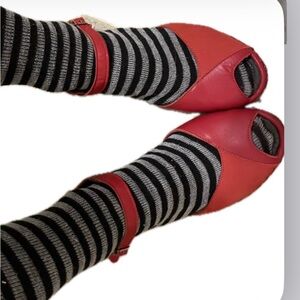 Red Leather and suede Peep-Toe Wedges - Run Wide